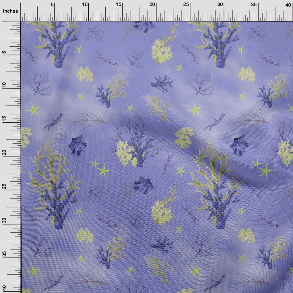 oneOone Cotton Flex Bluish Violet Fabric Sea Corals Quilting Supplies Print Sewing Fabric By The Yard 40 Inch