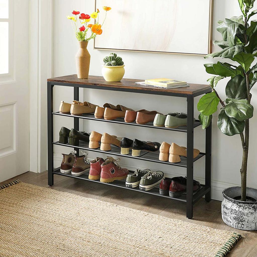 VASAGLE Shoe Rack, Shoe Organiser with 3 Mesh Shelves, for Hallway, Living Room, Bedroom, Simple Structure, Stable, Industrial Style