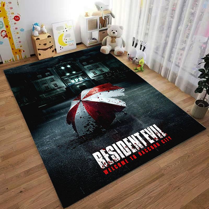 Resident Evil Themed Carpet with Umbrella and Raccoon City Design Suitable for use as an anti-slip for living room bedroom sofas