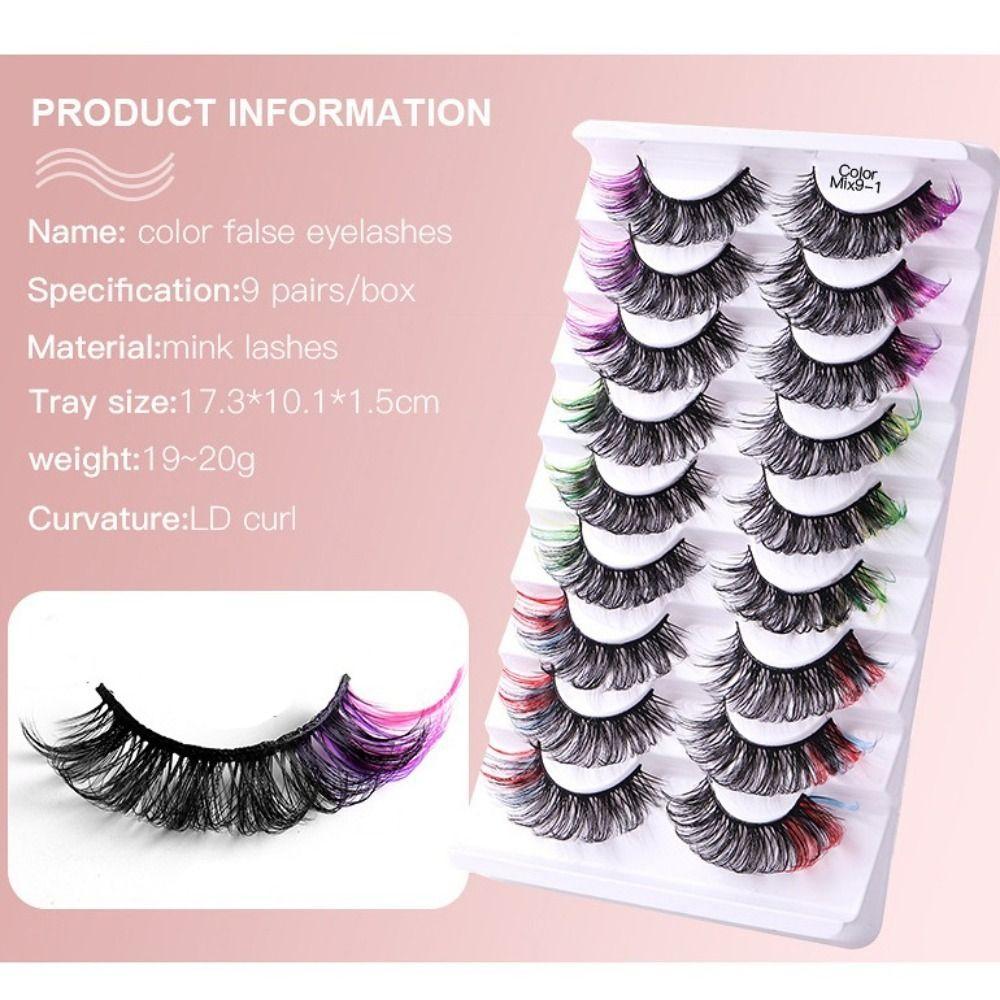 9 пар пушистых искусственных норковых ресниц, русские длинные густые объемные накладные ресницы, цветные ресницы для вечеринки