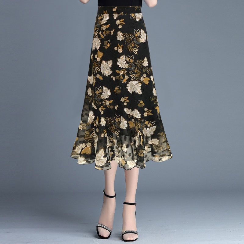 Женская летняя юбка-полуюбка А-силуэта с принтом из шифона, юбка-полуюбка средней длины с высокой талией