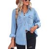 Women Denim Coat with Pockets Single Breasted Long Sleeve Loose Top for Indoor and Outdoor Light