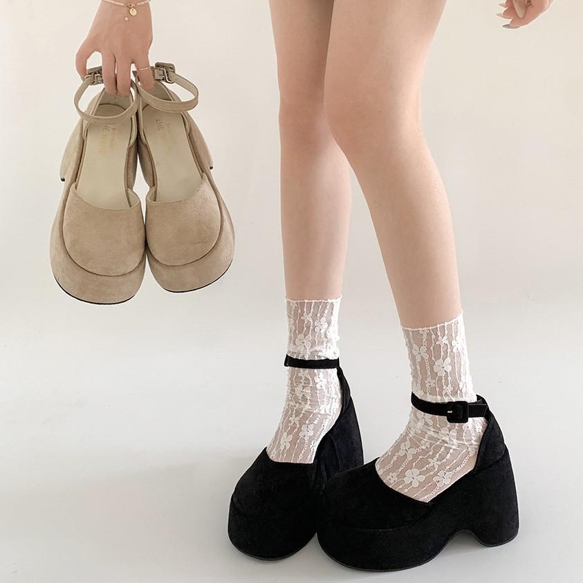 Fashion temperament French black thick-soled shallow-mouth single shoes women's summer 2025 new models with skirts to increase the height of Mary