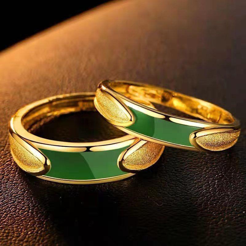Позолоченные регулируемые парные кольца с нефритовой вставкой - Высококлассные украшения для мужчин и женщин