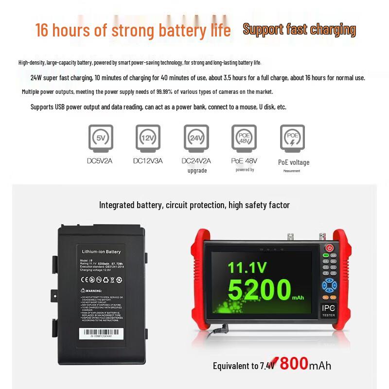 WANGLU 7-inch 8K Digital Network Video Tester IPC-9900Pro+ CN plug (adapter included)