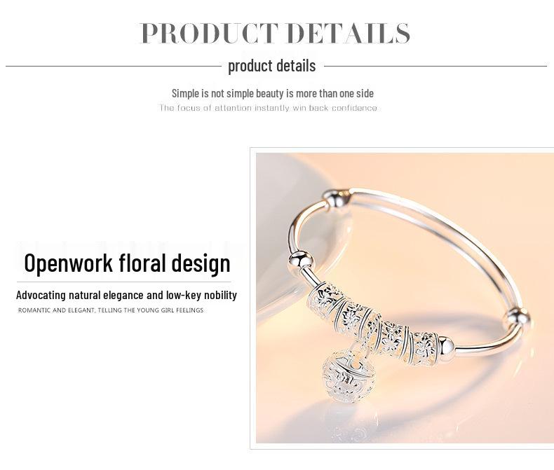 Zhenrong 925 Silver Women's Bracelet: Palace Bell, Japanese & Korean Style, Fashionable Sterling Silver Rotating Bead, Ethnic Style