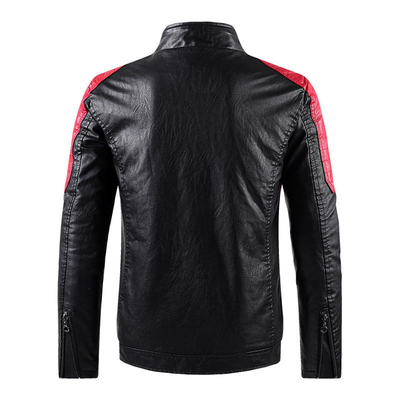 Spring and Autumn Leisure Locomotive Splicing Leather Jacket Men's Fashion Stand-up Collar Retro Thermal Leather Jacket