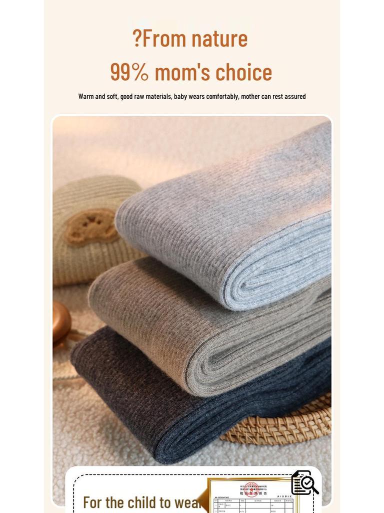 100% Pure Wool Girls' Leggings - Warm Autumn/Winter Pants, Solid Color Korean Style