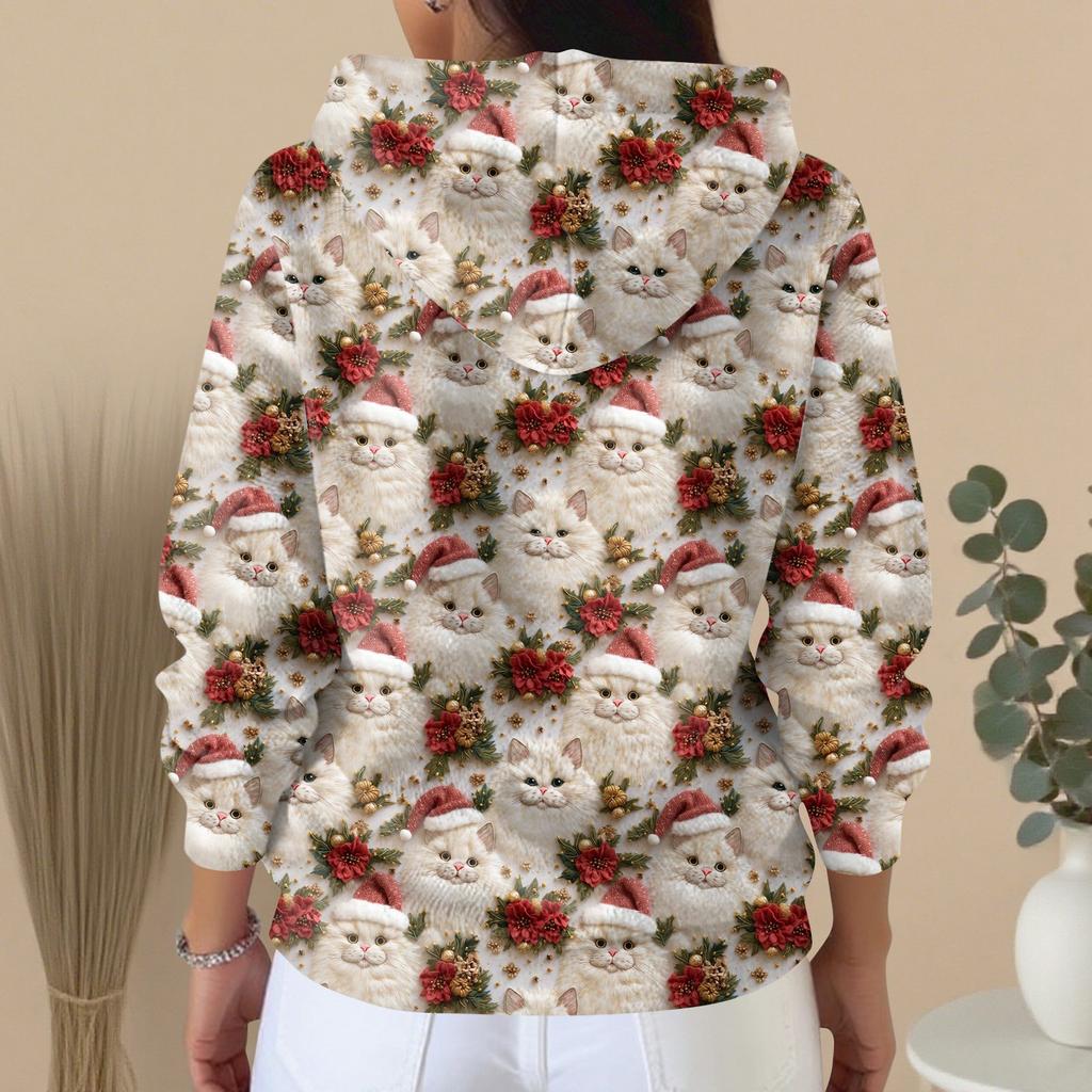 Женский модный повседневный свитер на пуговицах с принтом, кардиган, куртка с капюшоном