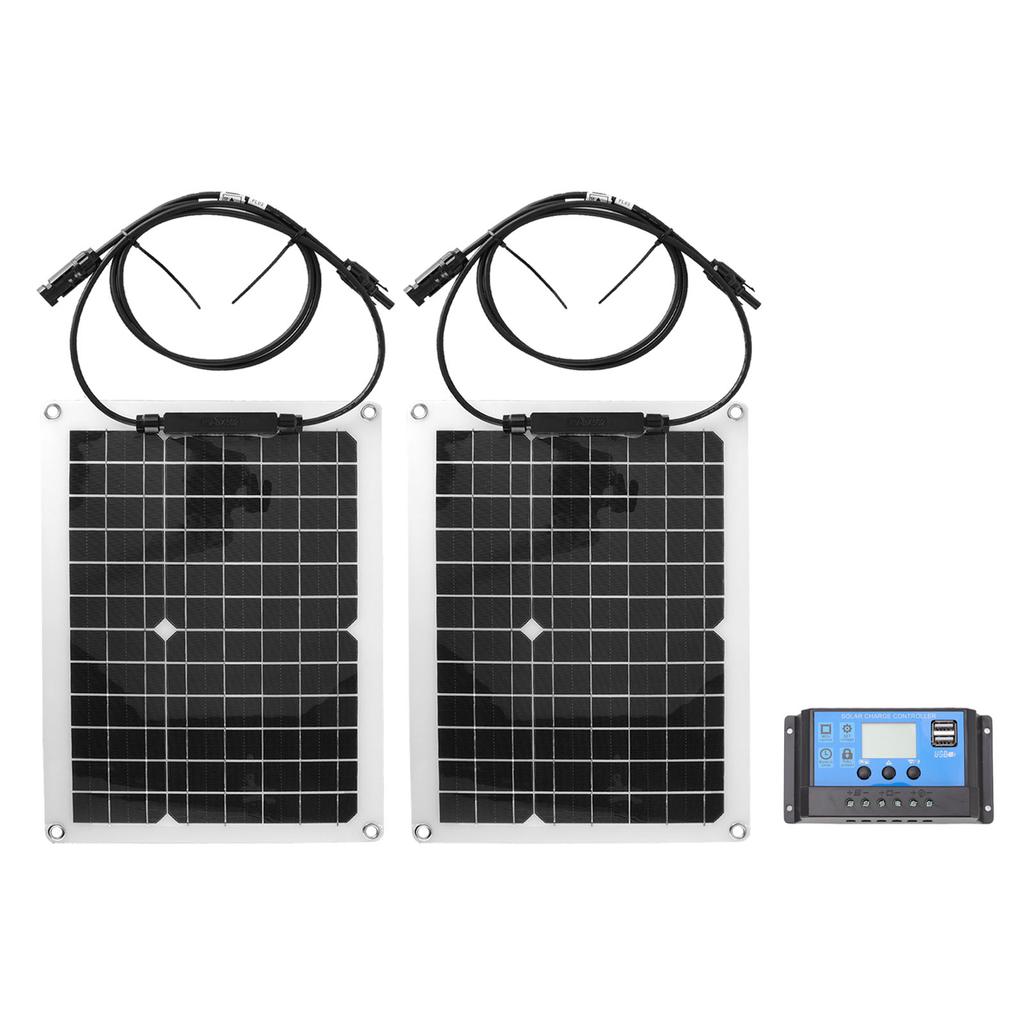 2pcs Solar Panel Kit 50W Monocrystalline Silicon Solar Charge Panel with 10A Controller for Car