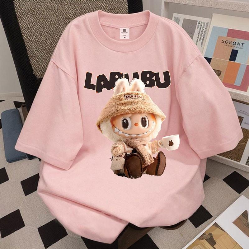 LABUBU Clothes T-shirt Korean Oversize Summer Loose Unisex Men Tops Unique Blouse Baju Perempuan Murah Lengan Panjang Wanita Baggy