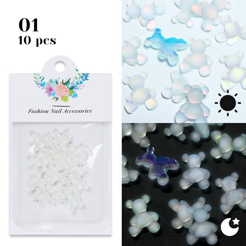 10 шт. светящиеся в темноте кавайные конфеты розовый медведь подвески для ногтей украшения макарон светящиеся акриловые стразы детали товары для дизайна ногтей