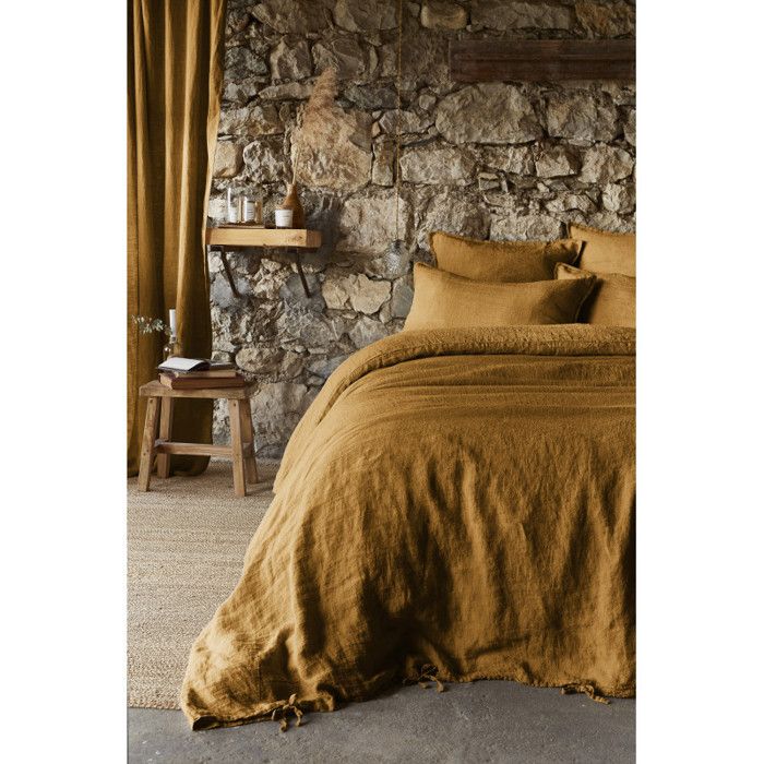 Housse de couette "Soline" toutes dimensions Lin lavé l'Effet Papillon - Soline Caramel - 140 x 200 cm - Soline Caramel -