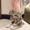 Fashion Graffiti High Top Canvas Shoes Women's Spring Boots Wide Barrel Mid Barrel Boots New Trouser Barrel Stacking Boots