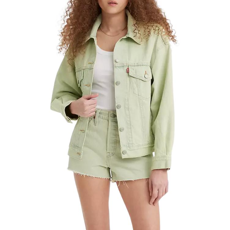 Levis Повседневная однотонная куртка на пуговицах с воротником-стойкой Женская куртка Зеленая A1743-0025