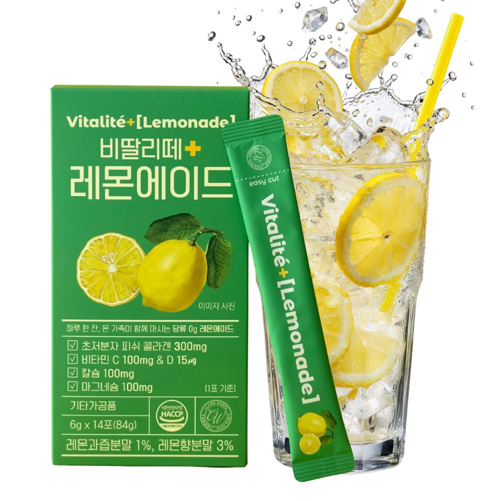 Vitalite + Zero Sugar Lemonade to Mix with Water Contains Collagen, Vitamin, Calcium, and Magnesium 84g 1 pcs