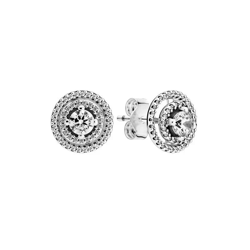 Серьги-сердечки из серебра 925 пробы Изысканные Блестящие Круглые Легкая Роскошь Ювелирные изделия Идеальные Праздничные Подарки для Нее