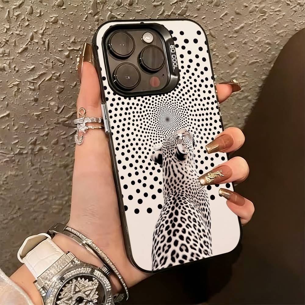 Художественный чехол-бампер с леопардовым принтом для iPhone 17,16,15,14,13,12,11 Plus,Pro Max,XS,Красочный серебристый чехол для телефона Funda Cover