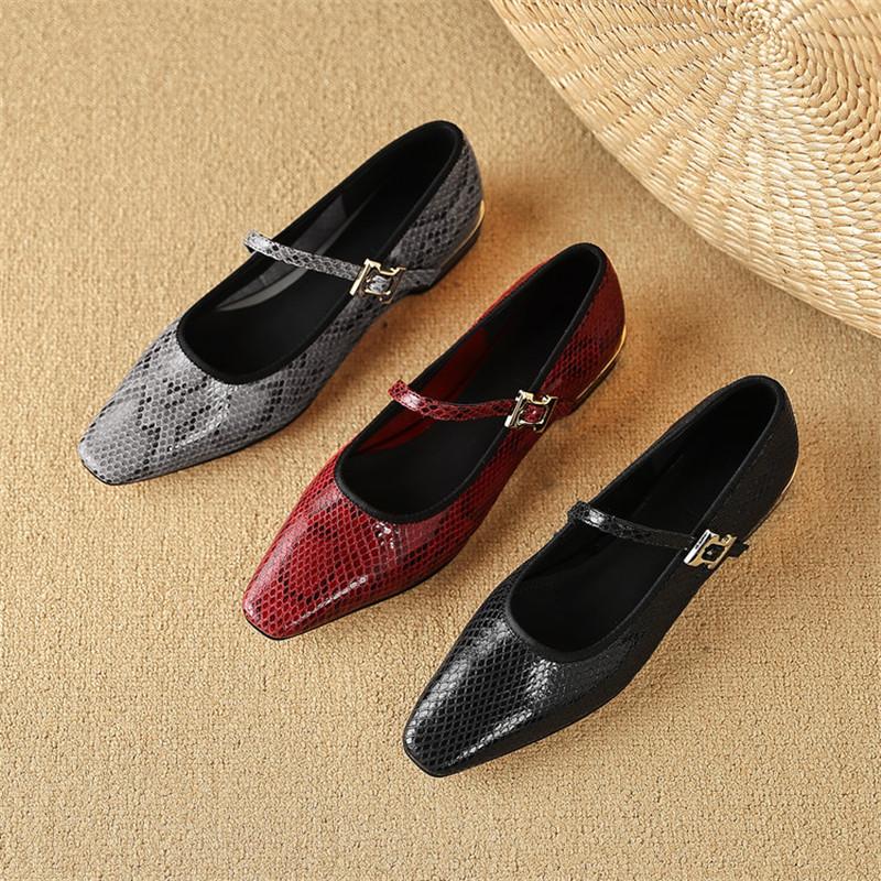 Модная новая весна/осень Натуральная кожа Женская обувь Туфли с квадратным носком для женщин Модные змеиные туфли Мэри Джейн Низкий каблук Женские туфли-лодочки