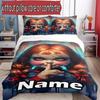 3pcs Duvet Cover Set (1*Duvet Cover + 2*Pillowcase, Without Core), Custom Name horror movie Pattern Bedding Set, Home Bedroom Decor Gift