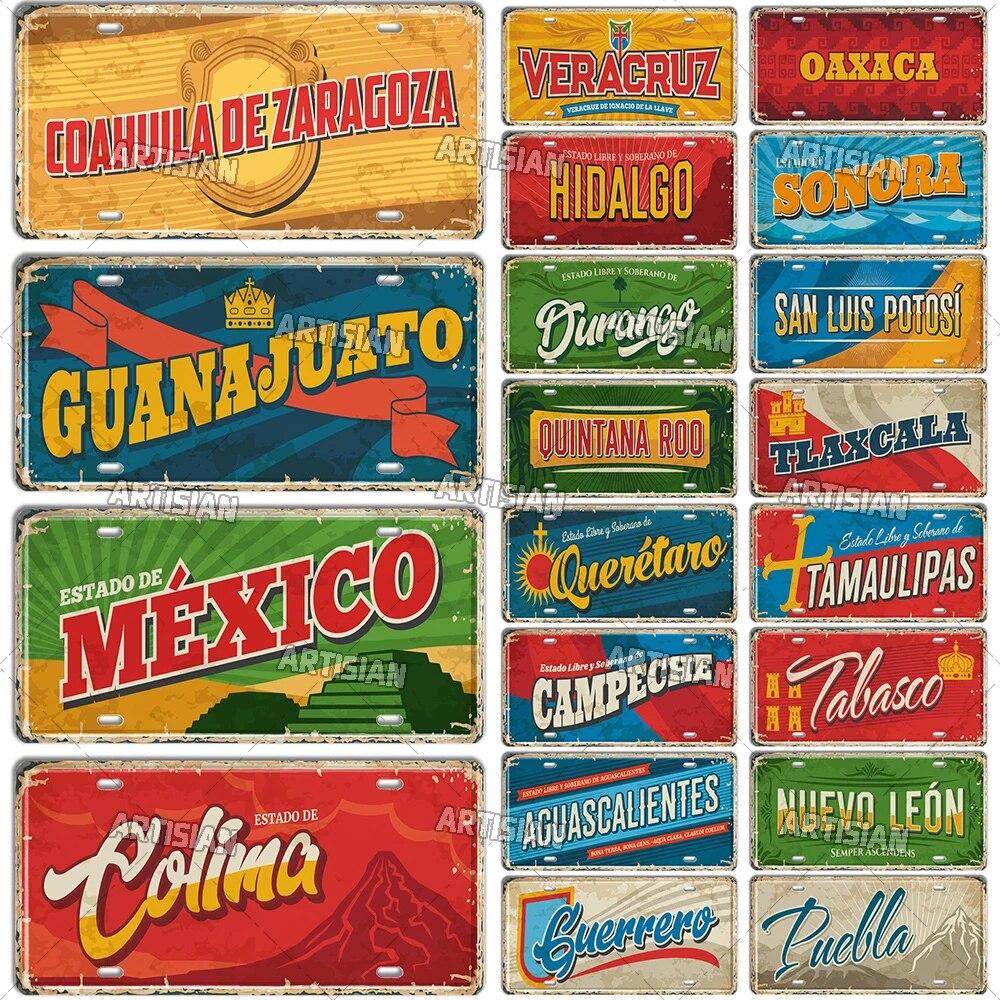 MEXICO License Plate City Metal Tin Plaque Car Metal Sign Wall Decor Garage Bar Pub Club Hotel Cafe Kitchen Home