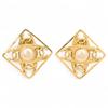 Auth Coco Mark Earrings Square Faux Pearl Ch9127cc