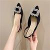Fashion Beige Heeled Sandals Clear Shoes 2025 Women's Black Rhinestone Medium Pointed Closed New Spring Gladiator Block Girls Size 42