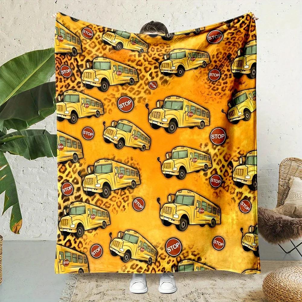 Bus Print Flannel printed blanket suitable for all seasons suitable for living room office sofa and travel