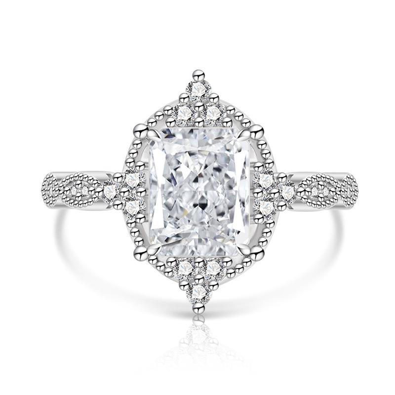 925 Sterling Silver Ice Cut Colored Gem Inlaid Super Sparkling High Carbon Diamond Ring for Women Fashion Daily Party Jewelry Gift