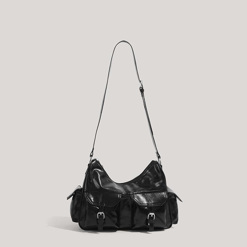 Vintage Motorcycle Bag for Women, Fashion Multi-Pocket Underarm Shoulder Bag, Large Capacity Versatile Commuter Crossbody Bag, Durable PU Leather