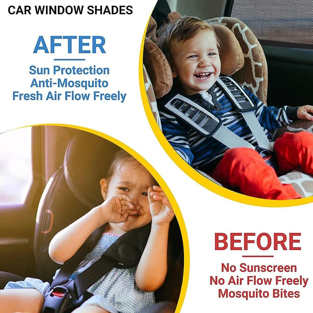 Pack of 2 Sun Protection Car Side Window Screen Universal Sun Visor Net for Side Windows Mesh Material Baby Children Pets Darkening Protection Privacy