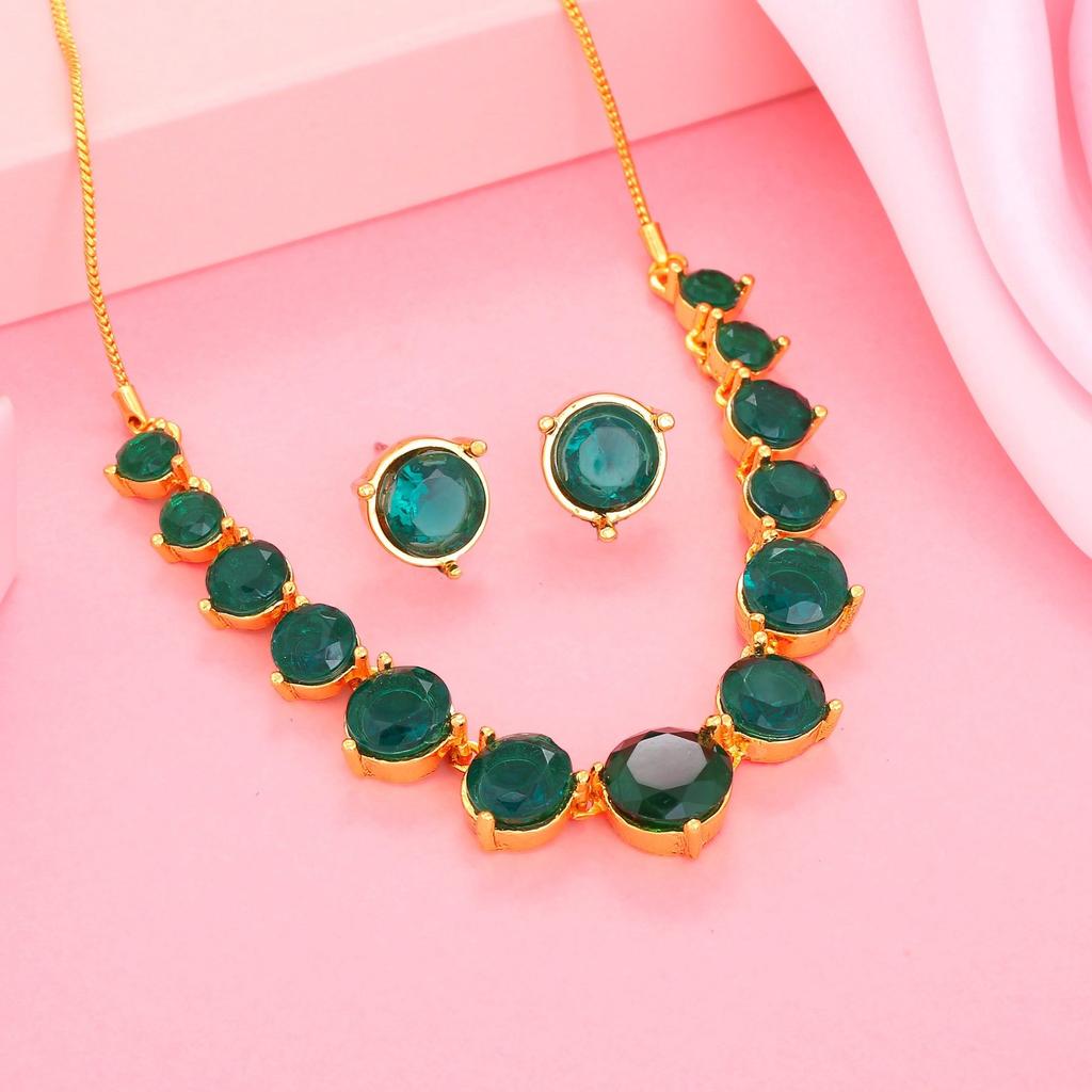 Позолоченное сверкающее колье Estele для женщин с зелеными австрийскими кристаллами