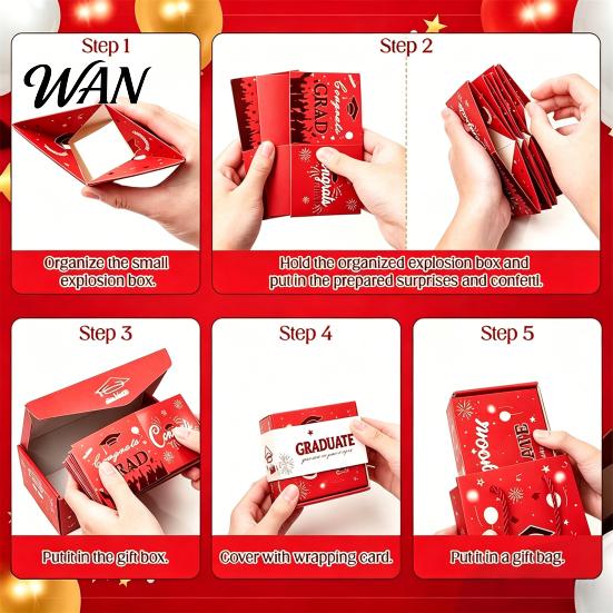 Graduation Gift Box Bouncy Red Envelope with Surprise Pop Up, Money Holder for Graduation, Exploding Party Decor Interactive