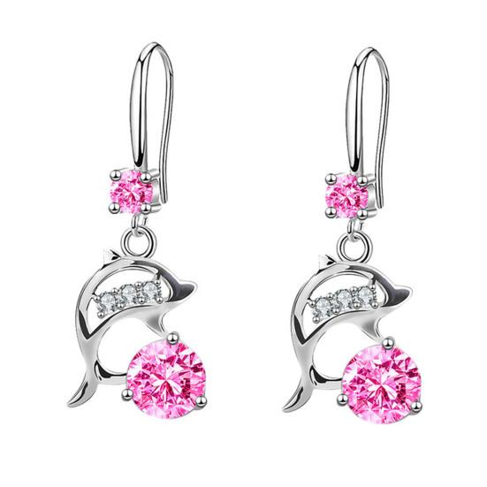 1 Pair Korean Style Hook Earrings Dolphin Design Shiny Rhinestones Drop Earrings Women Mid-length Earrings