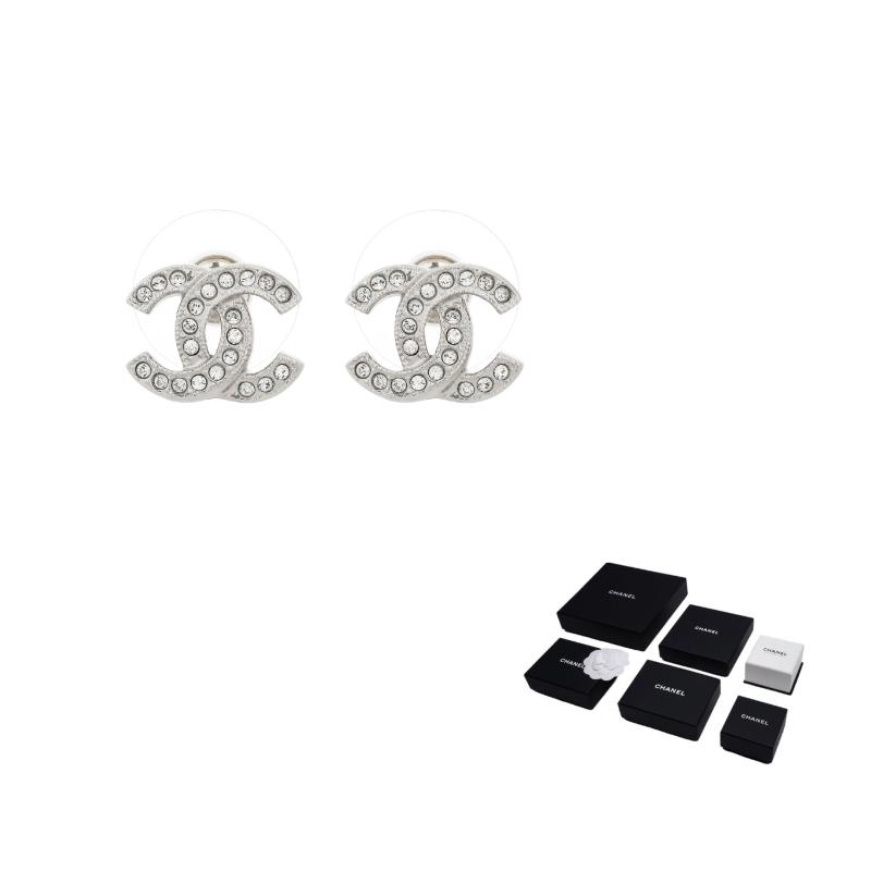 Chanel Серьги из металла с инкрустацией кристаллами, женские, серебристые, с логотипом