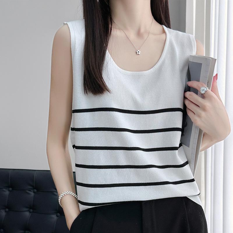 Женская майка в полоску MODERN NEW SAGA летняя футболка без рукавов вязаный топ повседневный жилет женский с круглым вырезом