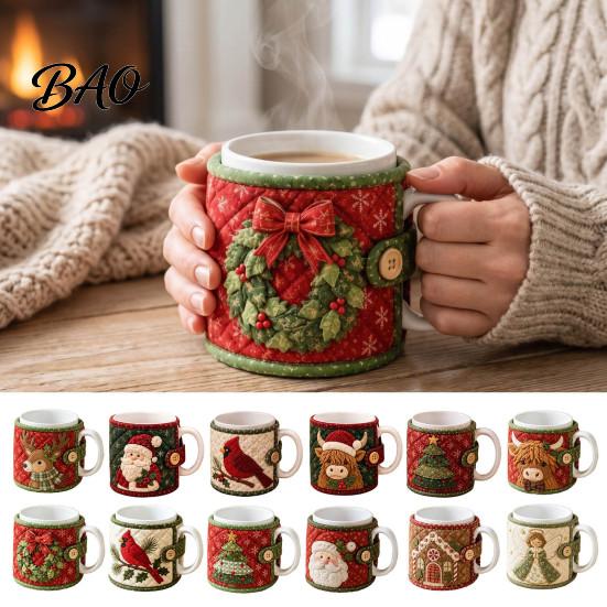 Christmas Sewing Projects Quilted Mug Cozy Kit, DIY Holiday Fabric Craft Kit with Festive Gift for Crafters Patterns, Sleeve Making Beginners,