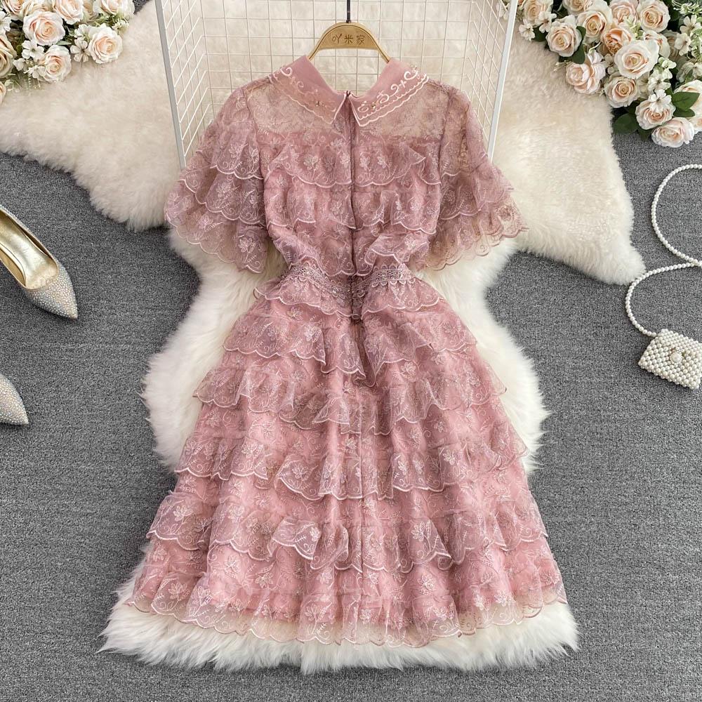 RUGOD Летнее светлое роскошное платье в дворцовом стиле в стиле ретро с кукольным воротником и высокой талией, тонкое кружевное платье трапециевидной формы, женское