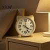 Silent Movement Desk Clock Cat Ear Alarm for Kids, Non-Ticking Metal Analog Small Clock, Battery Powered Home Office Decor Easy to Read