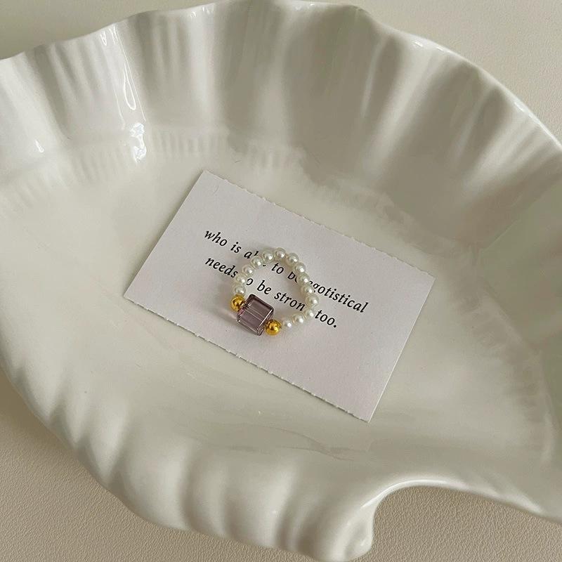 Кольцо с жемчугом, эластичное, женское, литературное, для ношения в несколько рядов, на указательный палец, высококачественное, ручной работы, ювелирное изделие