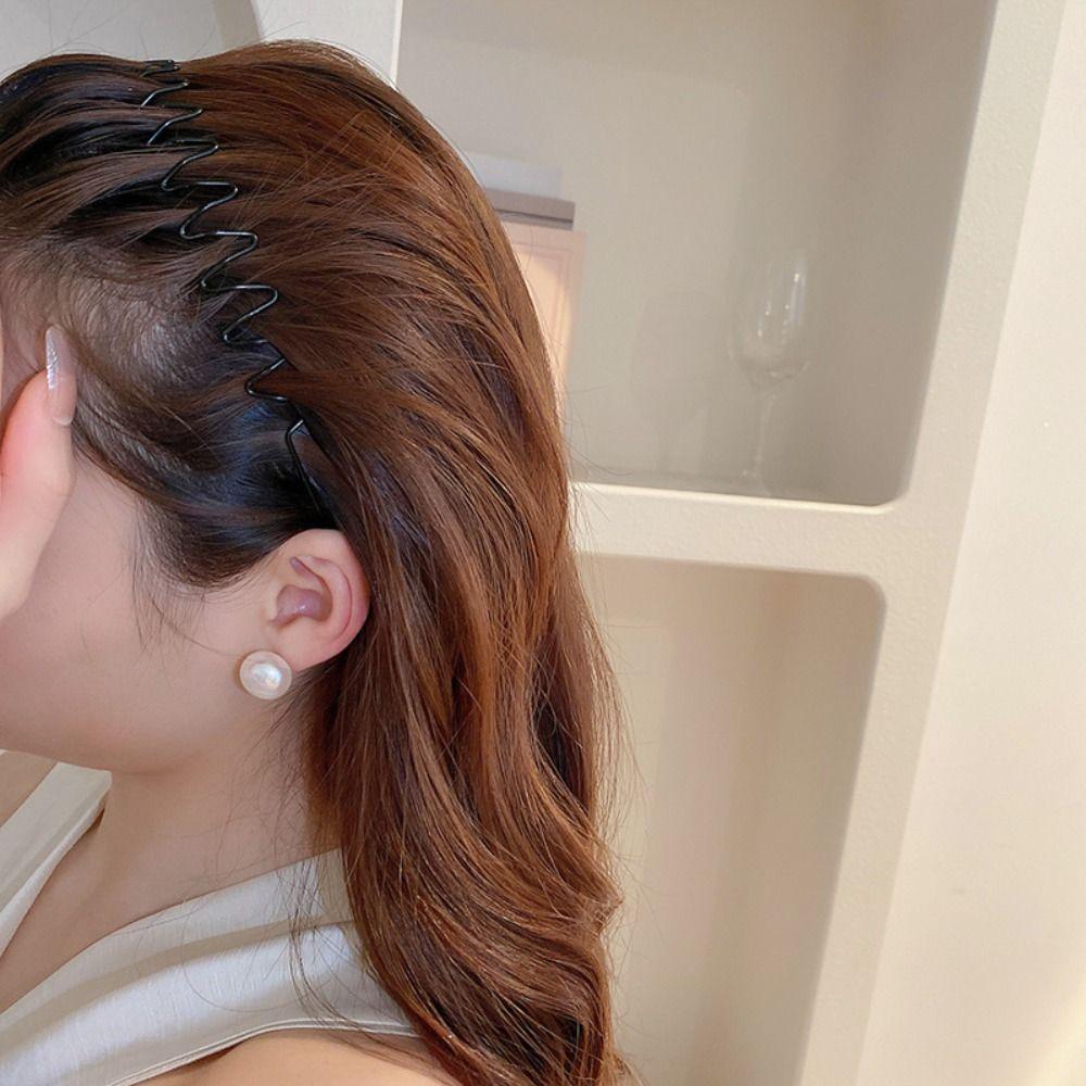 Двухслойный тонкий металлический обруч для волос, мужская резинка для волос весенней формы, повязка на голову в форме волны, детская повязка на голову