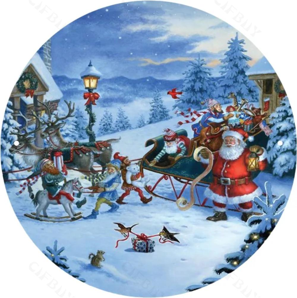 Круглая металлическая жестяная вывеска, художественная роспись, венок, декоративные тарелки, мультяшный снеговик, рождественский постер для декора стен дома, сада, гаража