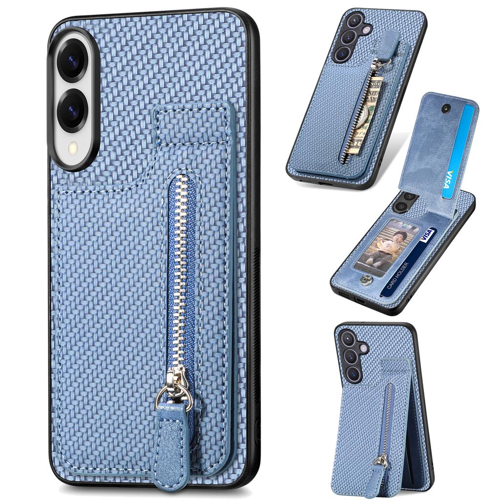For Samsung Galaxy S25 Edge Case Leather Phone Back Cover with Zipper Card Holder Kickstand