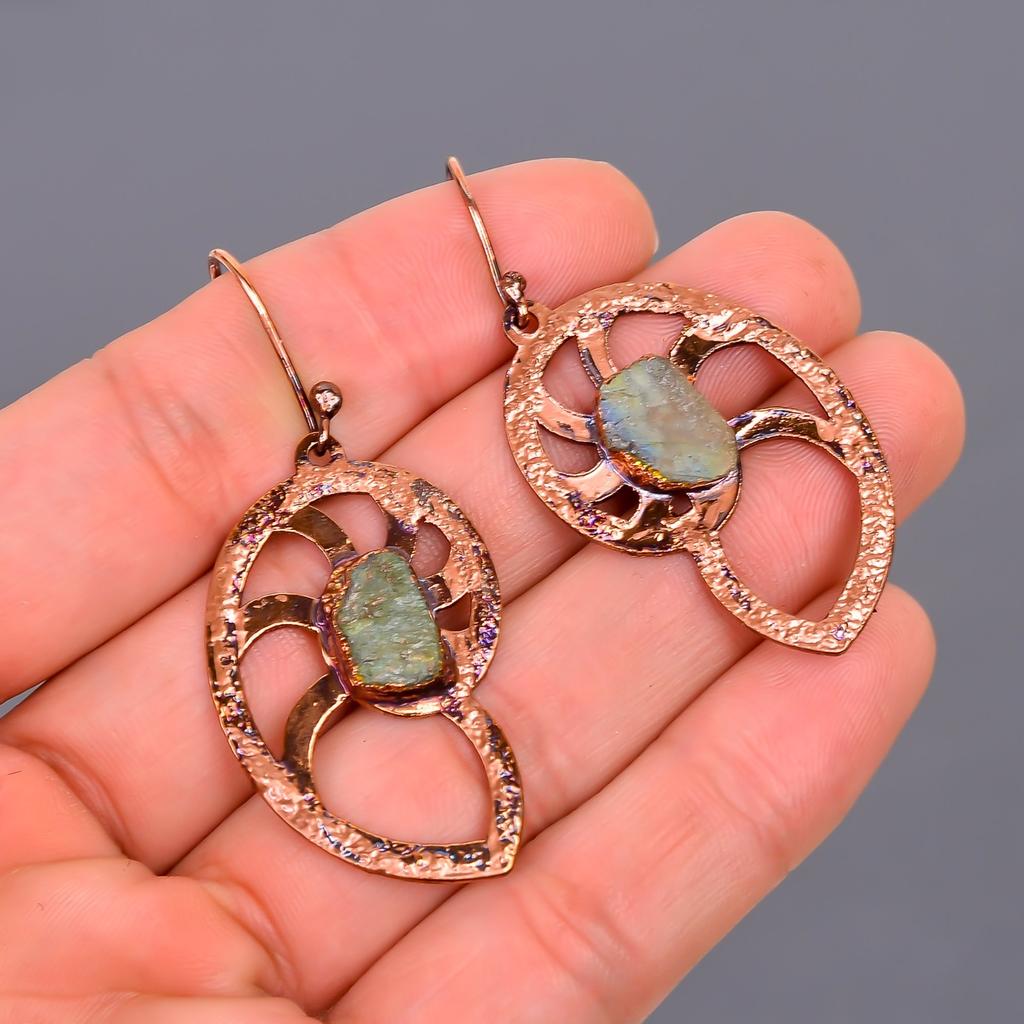 Friendship Day Sale Labradorite Stone Copper Dangling Electroformed New Earrings V-109