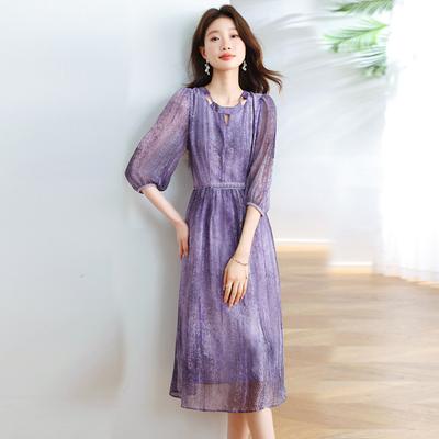 Легкая роскошь французский модный темпераментное платье весна новинка прикрывающее полноту стройнящее уменьшающее возраст средней длины