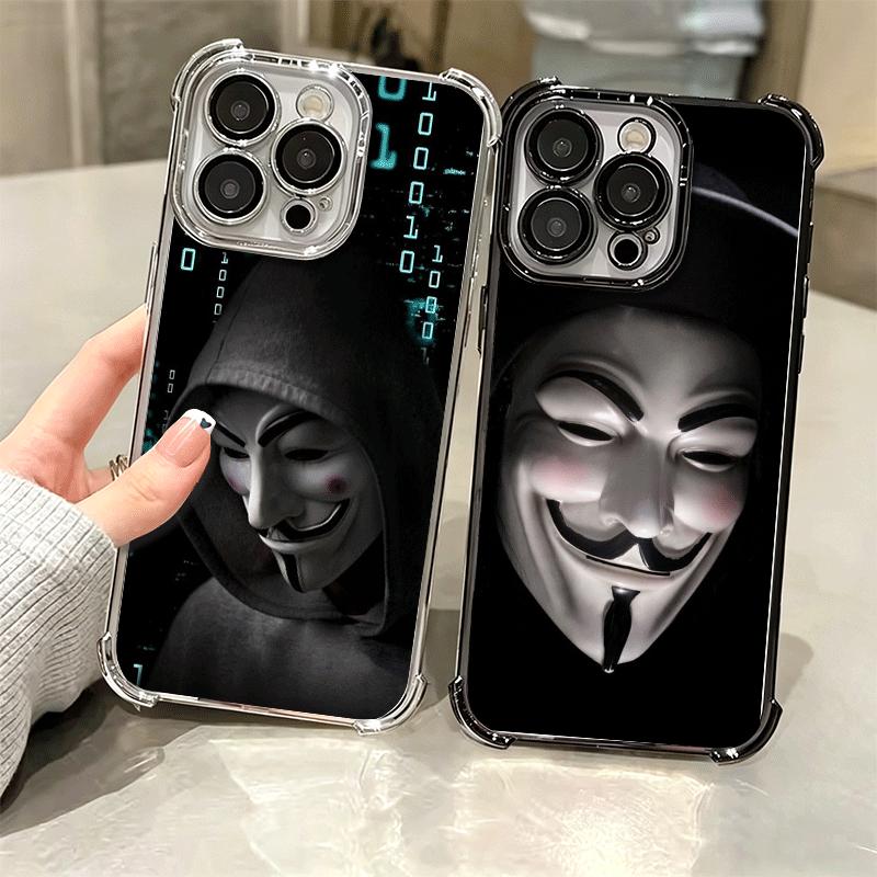 Анонимная V-образная маска с покрытием Чехол для телефона Для iPhone 16 17 Pro Max Air 16E 14 15 Plus 12 13 Mini Противоударный чехол-подушка безопасности