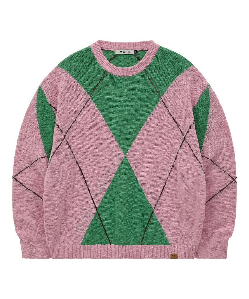 WAIKEI Big Argyle Boucle Knit Green