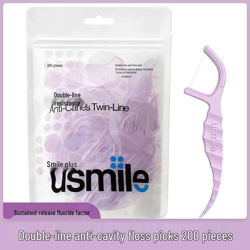 Usmile Зубные нити-пики Double Line со вкусом свежей мяты - 60 индивидуально упакованных портативных палочек