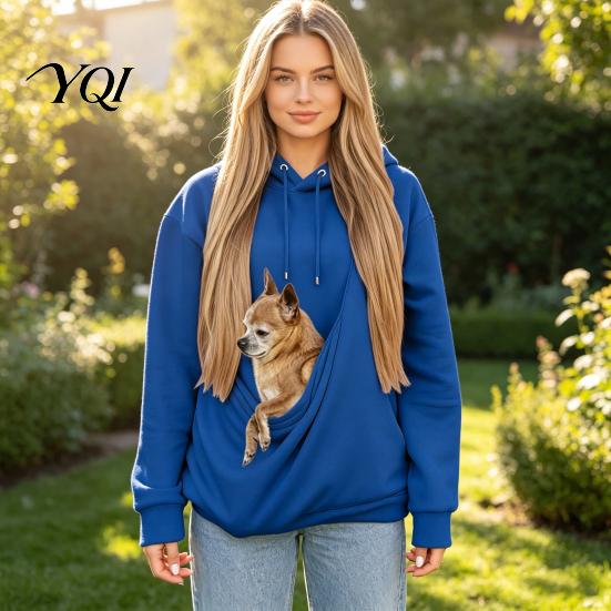 Pullover with Pouch Women Pet Hoodie, Oversized Hooded Sweatshirt Kangaroo Pouch, Long Sleeve Top Pocket Dog Cat Carrying for Fall Winter Hoodie
