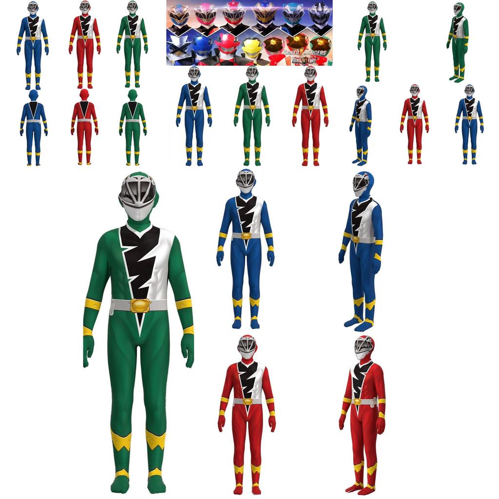 Red Green And Blue Kishiryu Sentai Ryusoulger Jumpsuit For Kids' Cosplay